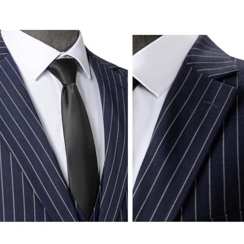 SOLOVEDRESS Men's 3 Piece Suit Classic Jacket Vest Pants Regular Fit Tuxedos Stripe Set for Weddings Party4