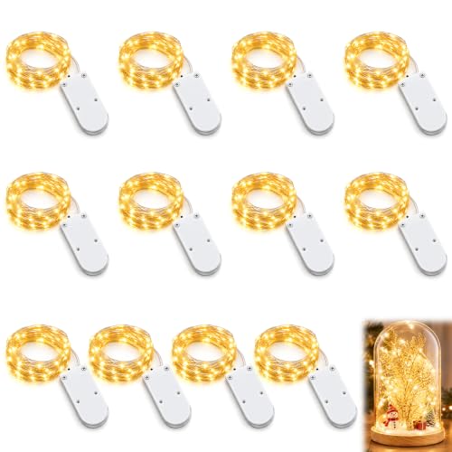16 Piezas Cadena de Luces con Pilas, 20 LEDs 2M Alambre de Cobre Guirnaldas Luces Micro, mini Luces de Hadas para Mesa Jardín Boda Fiesta Navidad Blanco Cálido