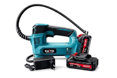 Image of KAITO Portable Tire Inflator Air Compressor 21 V Li-Ion Battery | | 130 PSI Max Pressure | Auto Shut-Off | LED Light | Cordless Design for Cars, Bikes & Balls