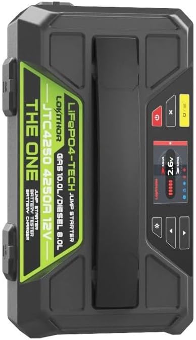 JTC4250 7000mAh Jump Starter, Battery Charger, 89.6Wh Type-C PD60W Two-Way Fast Charging Power Bank, 12V Battery Tester with 300 Lumens 3 Models LED for Up to 10.0L Gas and 8.0L Diesel Engines