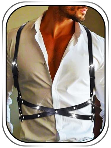 Campsis Leather Harness Belt Black Body Chain Belt Fashion Rave Accessory for Men