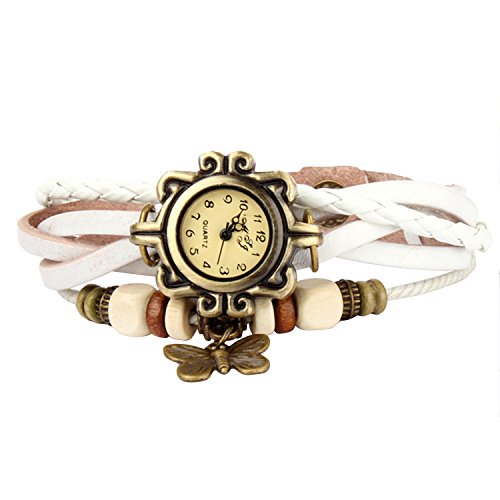 New Beautiful Bohemian style Retro Handmade Leather Women's Watches for Beauty (White)