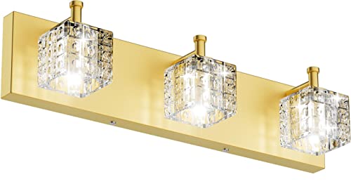 Ralbay Gold Bathroom Vanity Light Fixtures 3 Lights Gold Modern Crystal Bathroom Vanity Light Fixtures Modern Crystal Gold Bathroom Light Fixtures #TOP22