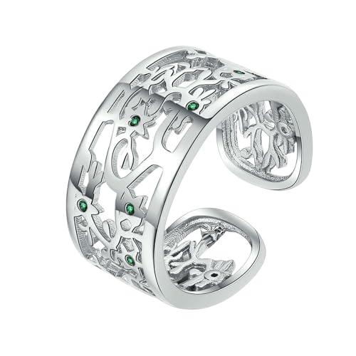 Image of Sumpgle Tree of Life Open Adjustable Ring for Men Women Diamond-Accented Hollow Jewelry Boho Chic Fashion Accessory Minimalist
