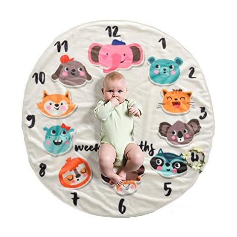 Simpurity Baby Round Milestone Blanket Rugs Plush Fleece Swaddling Blanket Milestone Blanket Shower Gift Monthly Milestone Blanket (Ship 37.5 x 37.5 in) (Animals) Cover