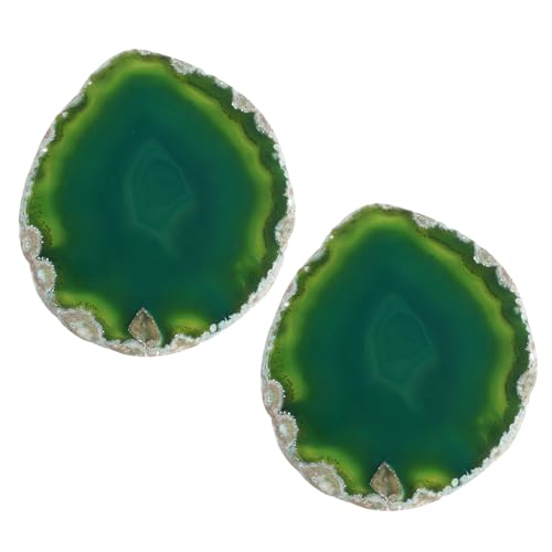 Soulnioi Posavasos de ágata natural para bebidas, posavasos de piedra de geoda, rodajas de ágata, posavasos de vidrio para mesa de café para regalo de inauguración de la casa (verde x 2)