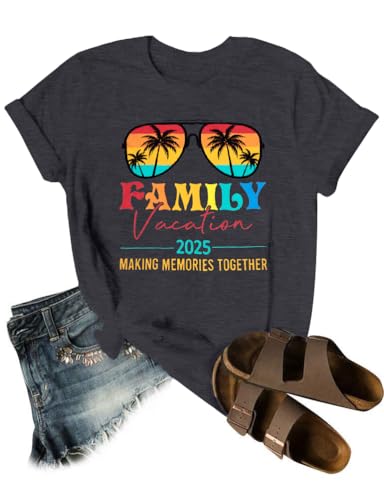 Family Vacation 2025 Shirt Women Beach Shirt Making Memories Beach Trip 2025 T-Shirt Summer Vacation Tee Tops Grey