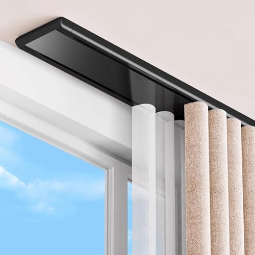 Barra de cortina de techo de doble fila, rieles divisores de aluminio resistente para cortinas y divisores de habitación, sistema de montaje en techo, 390 cm, color negro, ideal para uso doméstico y