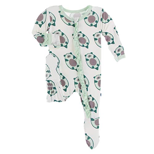 KicKee Pants Classic Print Ruffle Footie with Zipper PJs, Full One Piece Baby Bodysuit, Soft Footed One Piece Pajamas (Natural Ottercado - 0-3 Months)