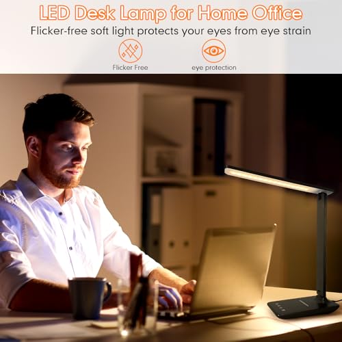 Miniatura 4 de Joyshie Lámpara De Escritorio Led Con Qi Carga Inalámbrica, Flexo De Escritorio Con Luz Nocturna, Lampara De Escritorio Con Control Táctil, Puerto De Carga Usb, 5 Niveles De Luminosidad 5 Modos