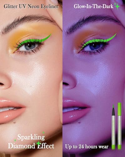 Delineador Líquido Verde Neón UV Glitter Waterproof miniatura 2
