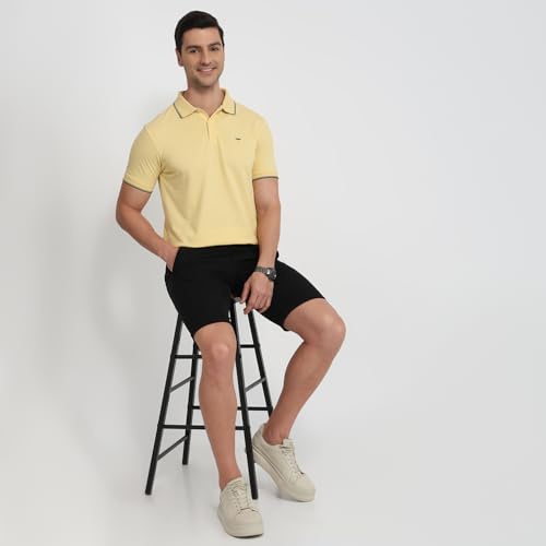 Image of Park Avenue Men Slim Fit Solid Pattern Cotton Polyester Blend Half Sleeve Polo Neck Casual T-Shirt