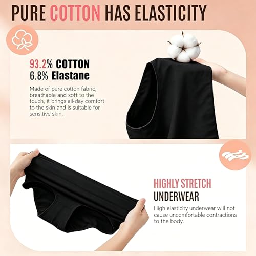 NESBRE Womens Briefs Cotton Underwear Multipacks High Waisted Full Coverage Women's Hipster Panties Ladies Cotton Briefs for Work, Yoga & Sleep 6-Pack — view 4