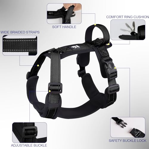 Patas-Lague-No-Pull-Dog-Harness-for-Large-Dogs-Soft-Adjustable-Step-in-No-Choke-Dog-Harness-and-Leash-Set-Reflective-Solid-Dog-Vest-Harness-with-Buckle-Lock-Black-XL - Cucciolini Doodles Patas-Lague-No-Pull-Dog-Harness-for-Large-Dogs-Soft-Adjustable-Step-in-No-Choke-Dog-Harness-and-Leash-Set-Reflective-Solid-Dog-Vest-Harness-with-Buckle-Lock-Black-XL