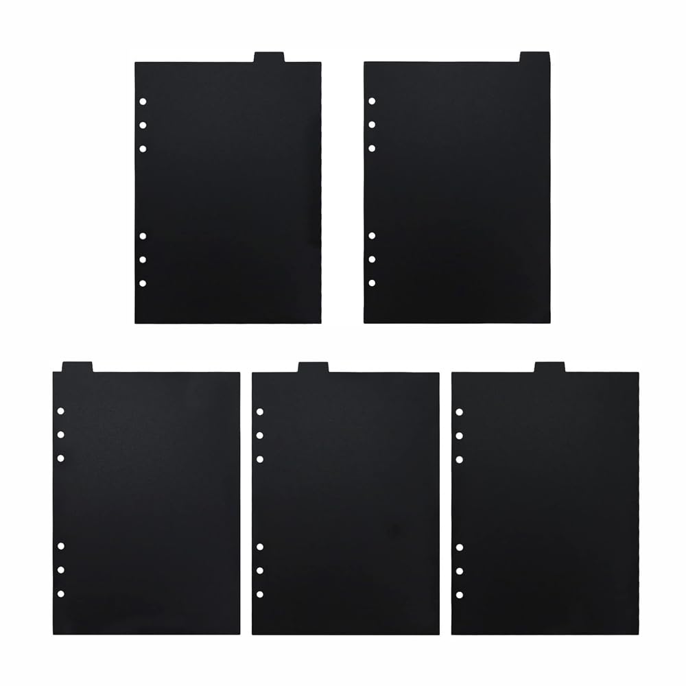 5PCS A5 Page Dividers for 6-Ring Binder, Plastic Index Sheet Insertable Notebook Planner Tabs, Loose-Leaf Binder Accessory (Black)