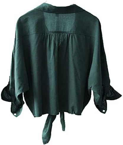 Womens Button Down V Neck Shirts 3/4 Sleeve Tie Front Loose Office Business Shirt Blouse Summer Casual Tops - Image 4