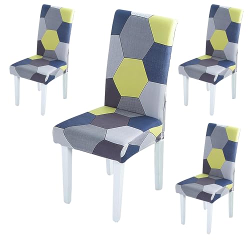 Image of Styleys Chair Covers for Dining Room, Stretch Dining Chair Cover, Washable Spandex Kitchen Chair Slipcovers (Set of 4, Multi Hexagon Pattern, SD3225)