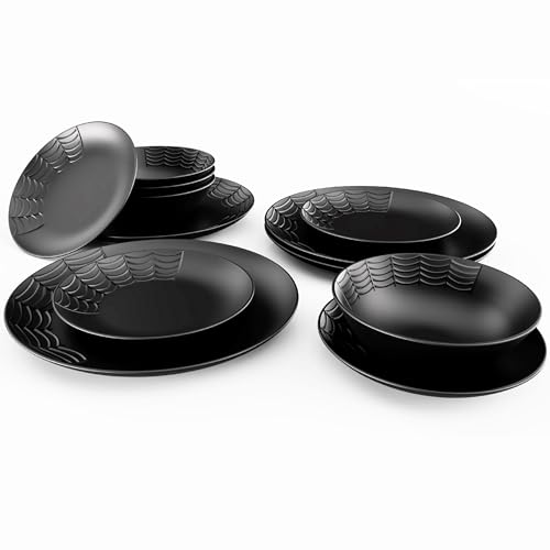 Nomnu Spiderweb Dinnerware Set Gothic Dinner Plates and Bowls Matte Black