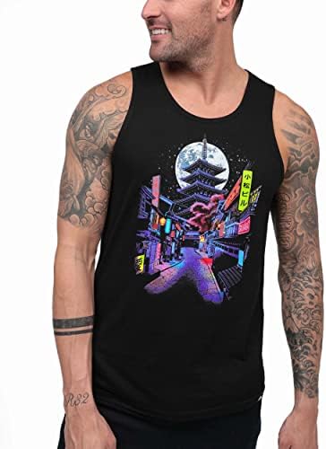INTO THE AM Night District Tank Tops for Men - Summer Beach Sleeveless Fashion Men's Tank Tops (Black, Medium)