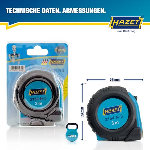 HAZET Maßband 2154N-3 | 3 Meter, reduziertes Abknickverhalten und widerstandsfähige Beschichtung, automatisches Einziehen durch Qualitätsfeder und doppelte Bandmaß Beschriftung