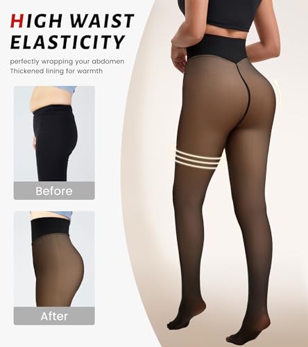 ciksob Fleece Lined Tights Women Winter Thermal Leggings Pantyhose Fake Translucent Hight Waist Thick Warm Sheer Stockings (Medium, Light Black) - image 4