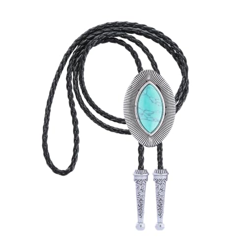 Image of Turquoise Bolo Tie for Men, Leather Braided Necktie Western Cowboy Bola Tie Costume Accessories for Men Women