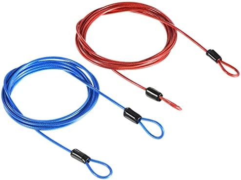 PATIKIL Security Steel Cable 2.5mm x 2m/6.56ft Coated Luggage Lock Wire Rope with Double Loop Black, Orange 2 Pack
