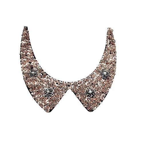 Psivika Sequins Faux Pearls Beaded Rhinestones Fake Collar Detachable Faux Collar Black