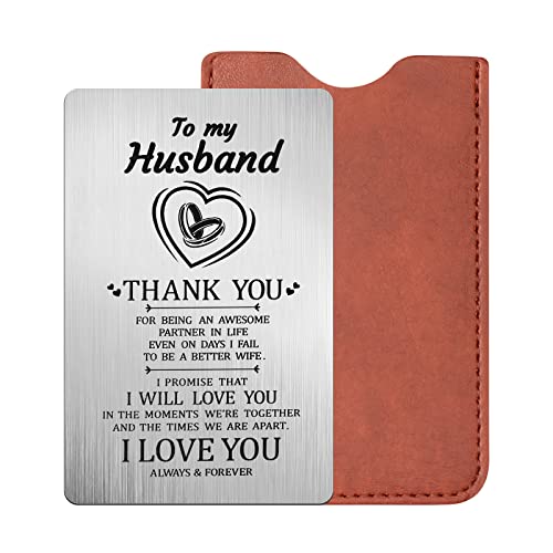 OXYEFEI I Love You Gifts for Him, Wallet Anniversary Card with Engraved Love Text, Husband Birthday Card from Wife