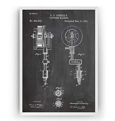 Machine à Tatouer 1891 Affiche De Brevet - Tattoo Machine Patent Poster Tattooist Artist Studio Giclee Print Art Decor Décoration Cadeau Gift - Frame Not Included