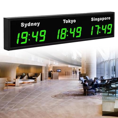 LJYKBFL Orologio con fusi orari mondiali, Orologio Digitale con più fusi orari, Orologio Mondiale a LED, Orologio Mondiale con 3/4/5 Città, per aziende multinazionali, Hotel, uffici, Green-3City