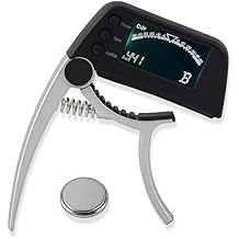 2 in 1 Guitar Capo Tuner Clip On Tuner and Capo Large LCD Display Accurate Tuning for Acoustic Bass Ukulele Violin Banjo