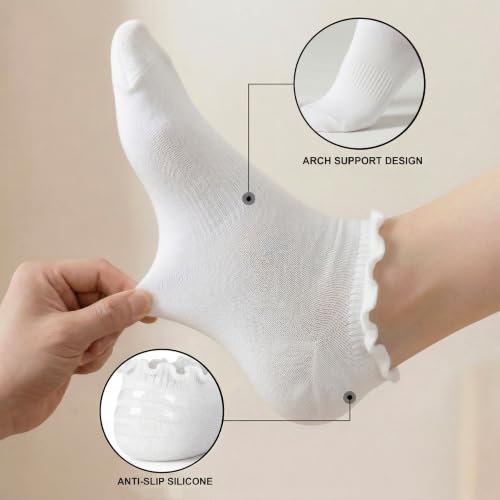 EUFANCE 6 Pairs No Show Socks for Women Ruffle Socks Cute Ankle Socks by EUFANCE - Used condition - Image 4