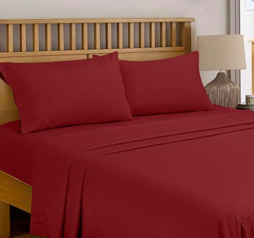 Image of Royale Linens 300 Thread Count 100% Long Staple Combed Cotton Flat Sheet - Super Soft - Top Sheets - Full Flat Sheet Sold Separately - Breathable, Cool & Crisp Percale Sheets Only (Full, Red)