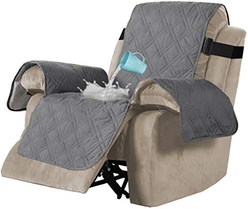 100% Waterproof Recliner Chair Cover Furniture Protectors for Recliners Sofa Cover Slipcovers for Leather Sofa Protect from Pets/Kids with Elastic Strap and Non Slip Backing (Recliner 22", Black)