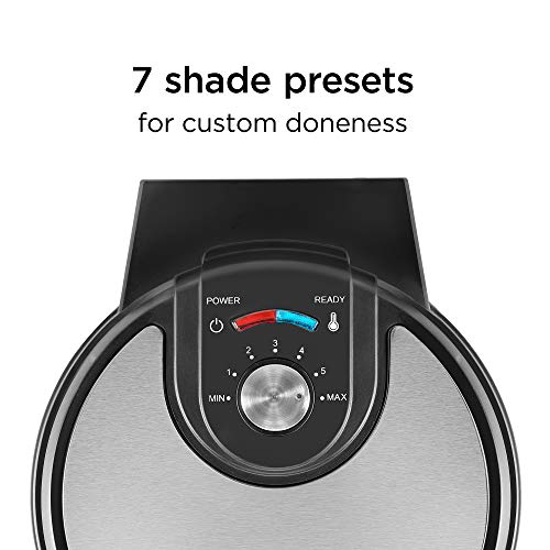 Chefman Anti-Overflow Belgian Waffle Maker W/Shade Selector, Stainless Steel, Temperature Control, Mess Free Moat, Round Nonstick Iron Plate, Cool Touch Handle, Measuring Cup Included #TOP3