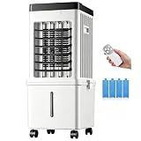Rafraîchisseur d'Air Évaporatif 3 en 1, Ventilateur Refroidisseur avec Humidificateur, Réservoir 15 L, 3 Vitesses, 3 Modes, Oscillation 120°, Télécommande, Minuterie, 65 W, Sur Roulettes