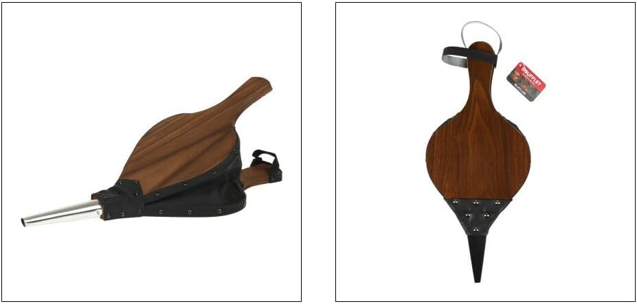 Fireplace Bellows Diameter 16 cm Length 40 cm Melamine MDF Wood Weight 0.3 kg Practical, Dark and Faux Leather, NC