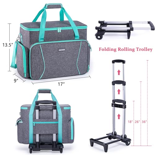 AMOIGEE Rolling Sewing Machine Case with Wheels – Sewing Machine Bag with Detachable Wheels Frame, Trolley Tote with Removable Padding,Fits Most Standard Machines Compatible with Singer,Brother,Janome