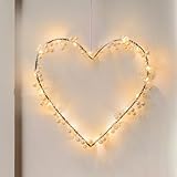 CozyHome 20 LED Herz Lichterkranz mit Stecker - Warmweiß Fensterdeko beleuchtet...