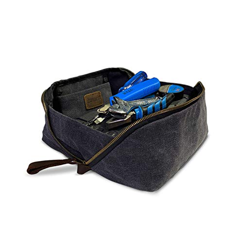 SMRITI Canvas Makeup Bag, Portable Cosmetic Bag for Women, Large Capacity Purse, Travel Zipper Pouch Organizer for Cosmetics Accessories Pens Tools (Black)