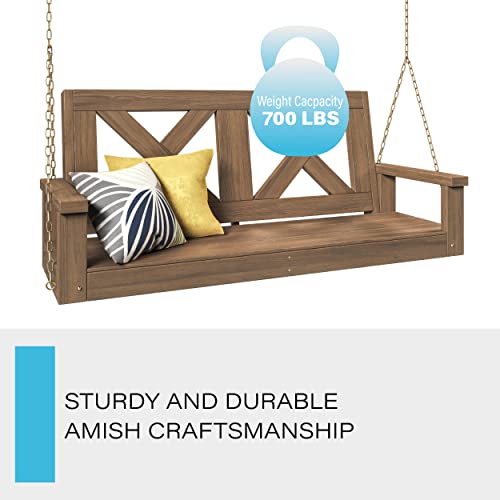 Porchgate Amish Heavy Duty 700 Lb Farmhouse Porch Swing W/ Chains (5 Foot, Warm Walnut Stain) #TOP3