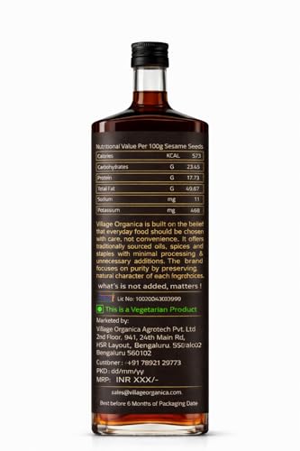 Image of Village-Organica Cold Pressed Black Sesame Oil 750 ml | 100% Pure & Natural Gingelly /Til Oil | Unrefined, Unadulterated | Edible, Hair & Skin Care
