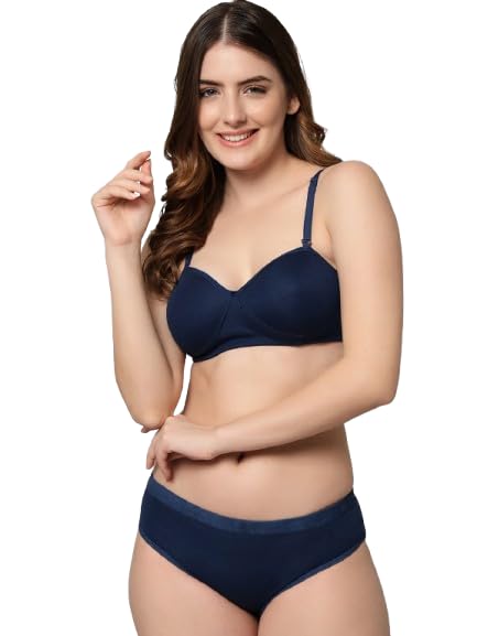 Image of Imsa Moda Women's Padded Wire-Free Bra & Panty Set - Soft Polycotton Lingerie (Pack of 1)