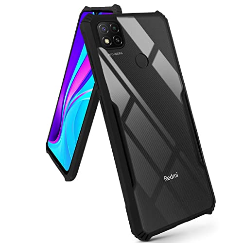 Image of Jkobi Back Cover Case for Xiaomi Mi Redmi 9 | Redmi 9 Activ (Crystal Glass Back | Camera Protection | Shockproof Bumpers | Professional Black)
