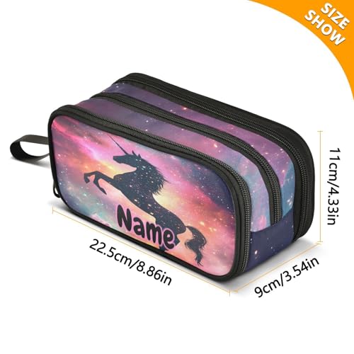 Image of Custom Unicorn Galaxy Sky Pencil Case Box Boys Girls Personalized Name Large Pencil Pouch Stationery Pen Bag Organizer for Kids Adults School Office