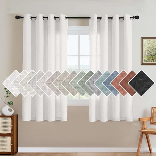 H.VERSAILTEX 2 Pack Ultra Luxurious High Woven Linen Elegant Semi Sheer Curtains Not Solid Curtain Panels Light Filtering Privacy Panels Drapes, Nickel Grommet, 52x63-Inch, Heathered White