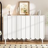 vutizal Aparador blanco con puertas onduladas sin mango, 35 cm de profundidad