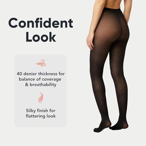 FM London 5-Pack Tights for Women - Comfortable Women's Tights with Stretch Fit Design - 40 Denier - Available in Black, Nude & Navy Colours - Soft and Durable Construction for All Occasions - 3