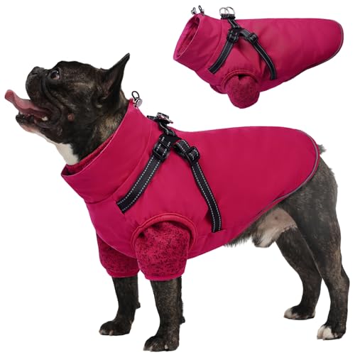 Lelepet Dog Coat 3 in 1 Waterproof Dog Winter Jacket with Harness Built in Windproof Snow Jakcet with Detachable Fleece Sweater Lining Reflective Thermal Cold Weather Coats for Small Medium 